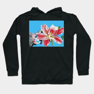 Red Oriental Lily lillies Art Floral Watercolor Painting Blue Hoodie